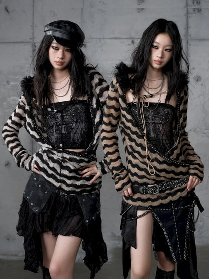 Two-Piece Set Striped Knit Top【s0000013953】