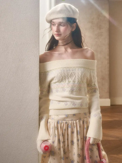 Fresh and Soft Cotton Sweater, Scarf, Floral Skirt【s0000014323】