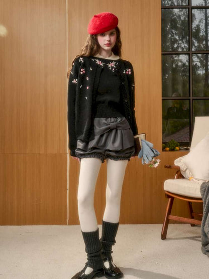 Wool Hand-Embroidered Flower Sweater Cardigan【s0000014891】