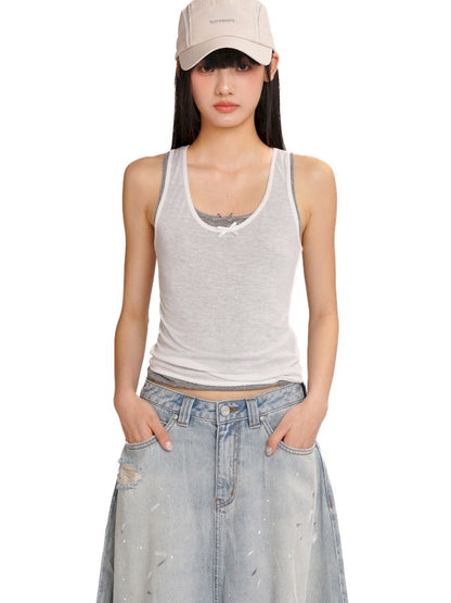 Lace bow casual lazy camisole undershirt【s0000013437】