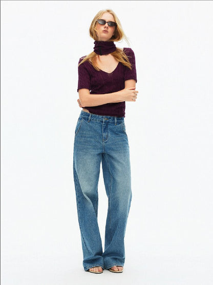 Cotton Lace Up Asymmetrical Jeans【s0000015925】