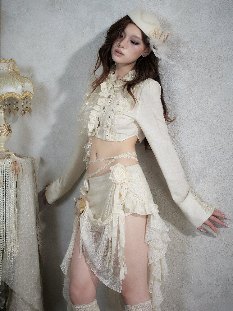 Vintage Lace Asymmetrical Shirt【s0000017987】