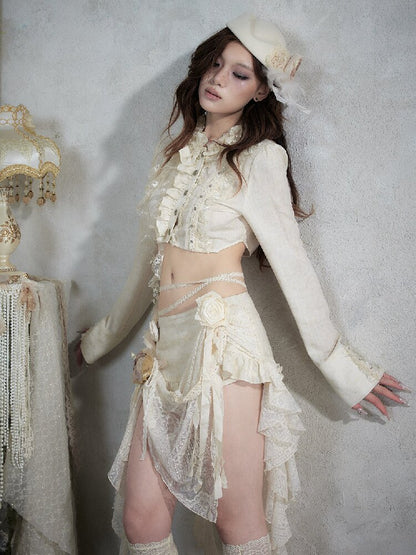 Vintage Lace Asymmetrical Shirt【s0000017987】