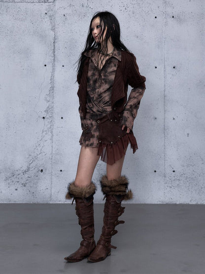 Check Knit Fake Two Piece Shirt【s0000015547】