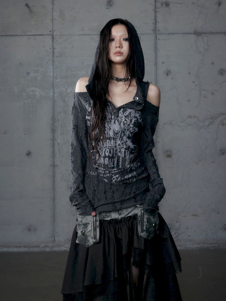 Backless Hooded Long Sleeve Bottom Top【s0000013469】