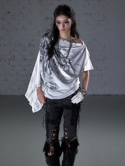 Print Chiffon Swing Collar T-Shirt【s0000016209】