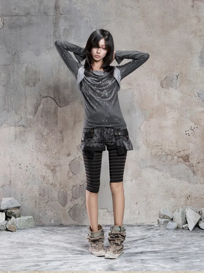 Asymmetrical faux two-piece long-sleeve knit top【s0000014134】