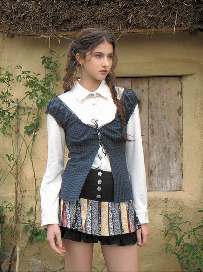 Blue Plaid Polka Dot Long Shirt【s0000014902】