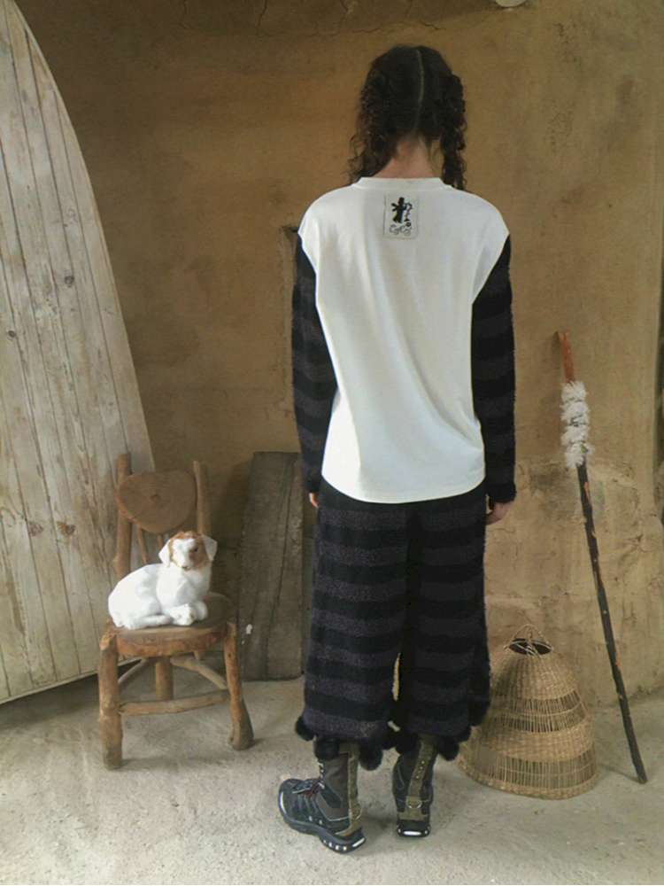 Striped Knit Furball Midi Slacks【s0000014900】