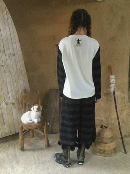 Striped Knit Furball Midi Slacks【s0000014900】