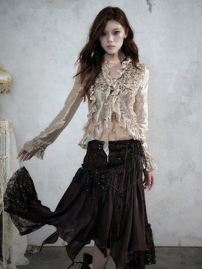 Wood Flange Waist-Cinching Shirt【s0000017986】