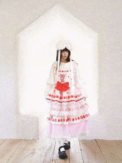 Cake Print Cut-Out Lace Bow Skirt【s0000018542】