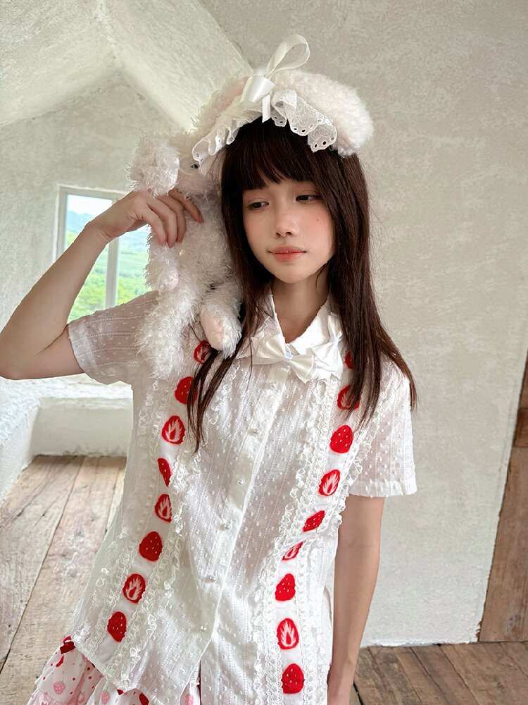 Plaid Lace Bow Short Sleeve Shirt【s0000018541】