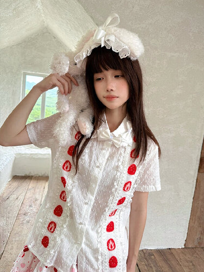Plaid Lace Bow Short Sleeve Shirt【s0000018541】