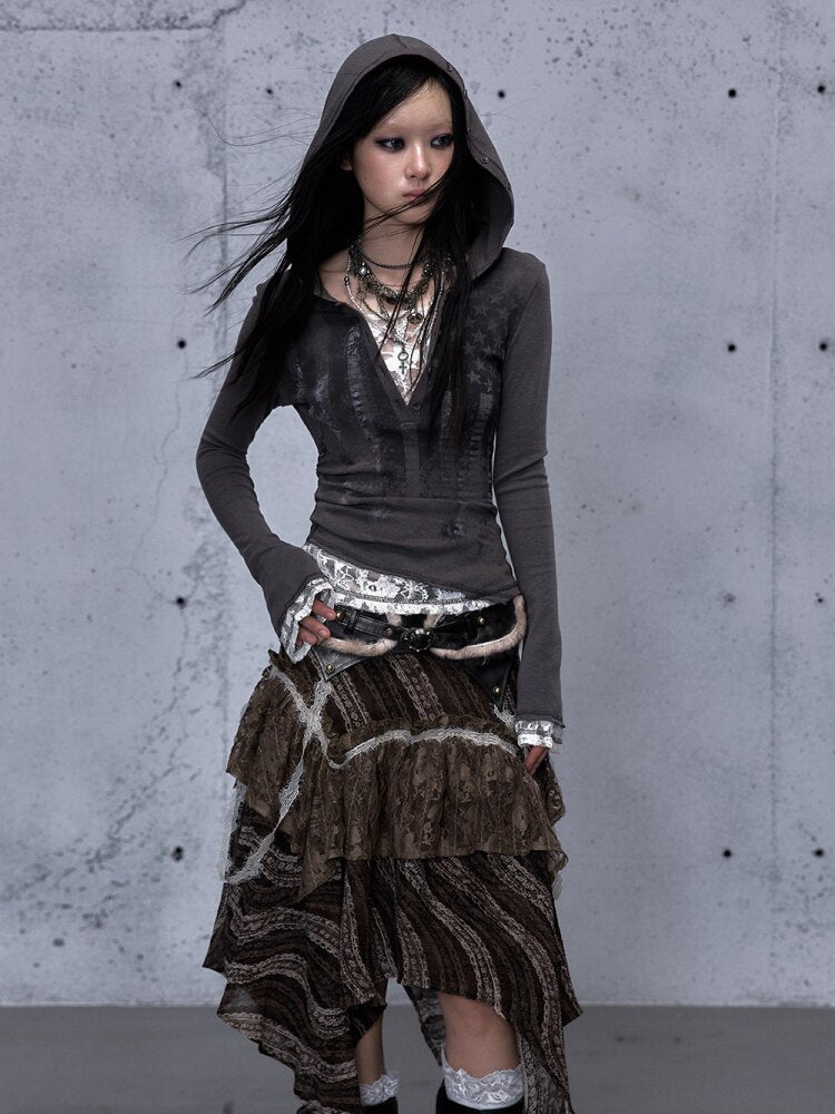Lace Patchwork Hooded T-shirt【s0000015544】
