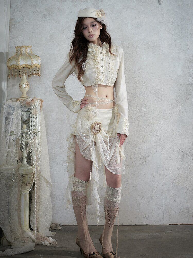 Vintage Lace Asymmetrical Shirt【s0000017987】