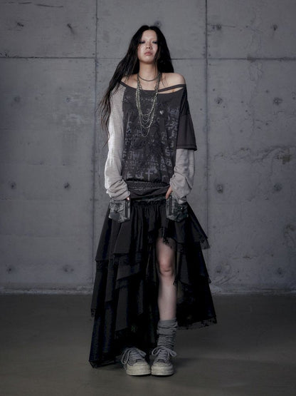 One-shoulder long-sleeved T-shirt【s0000013468】