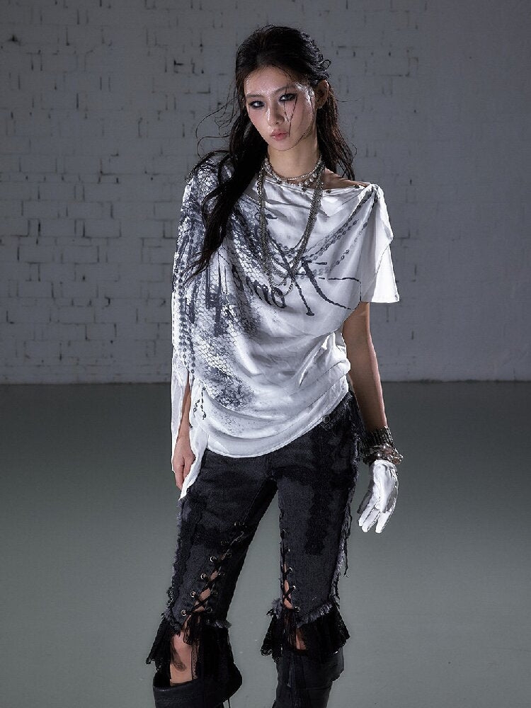 Print Chiffon Swing Collar T-Shirt【s0000016209】