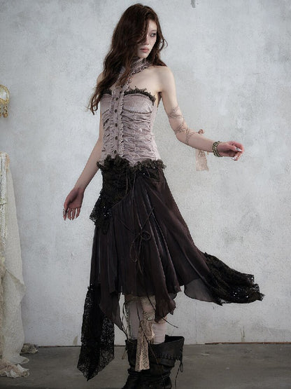 Baroque Lace Patchwork Halter Top【s0000017982】