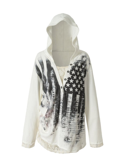 Lace Stitched Hooded T-Shirt【s0000015545】