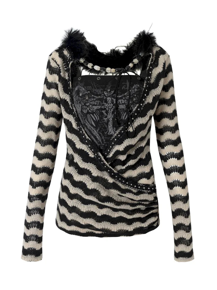 Two-Piece Set Striped Knit Top【s0000013953】