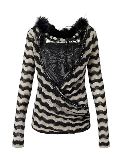 Two-Piece Set Striped Knit Top【s0000013953】