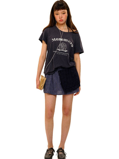 College Emblem Off Shoulder T Shirt【s0000017443】