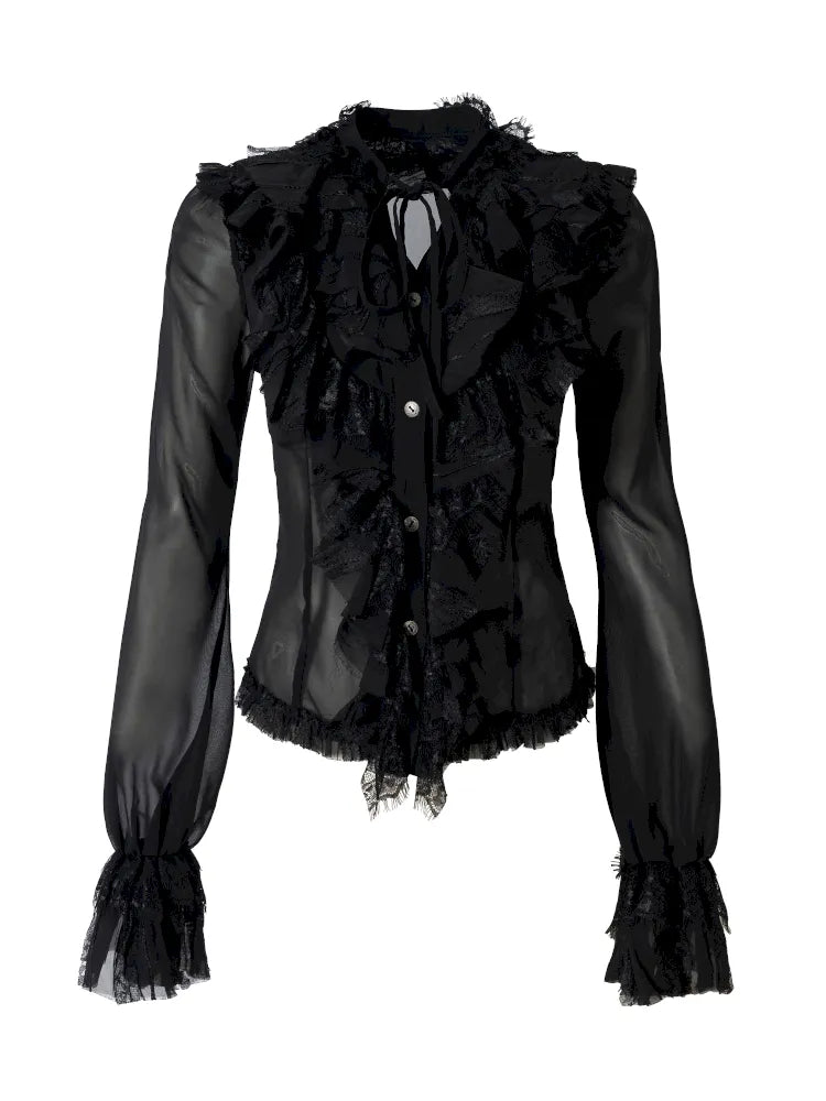 Court-Style Lace Chiffon Shirt【s0000013948】