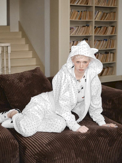 Cat's Paw Long Short Polka Dot Hooded Cardigan Sweatshirt Sweatpants Set【s0000011566】