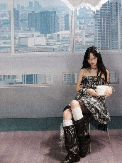 Lace Patchwork Plaid Sundress【s0000016277】