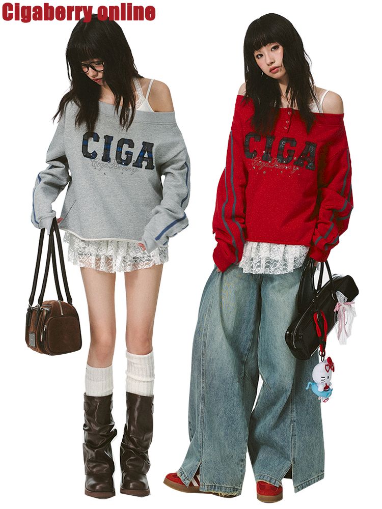 하나의 어깨 슬래시 다중 스웨트 셔츠 [S0000011427]