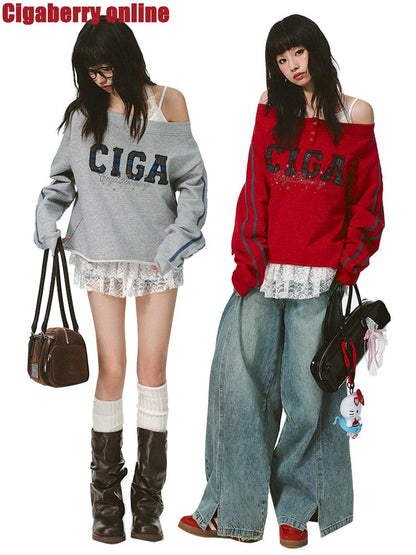 하나의 어깨 슬래시 다중 스웨트 셔츠 [S0000011427]