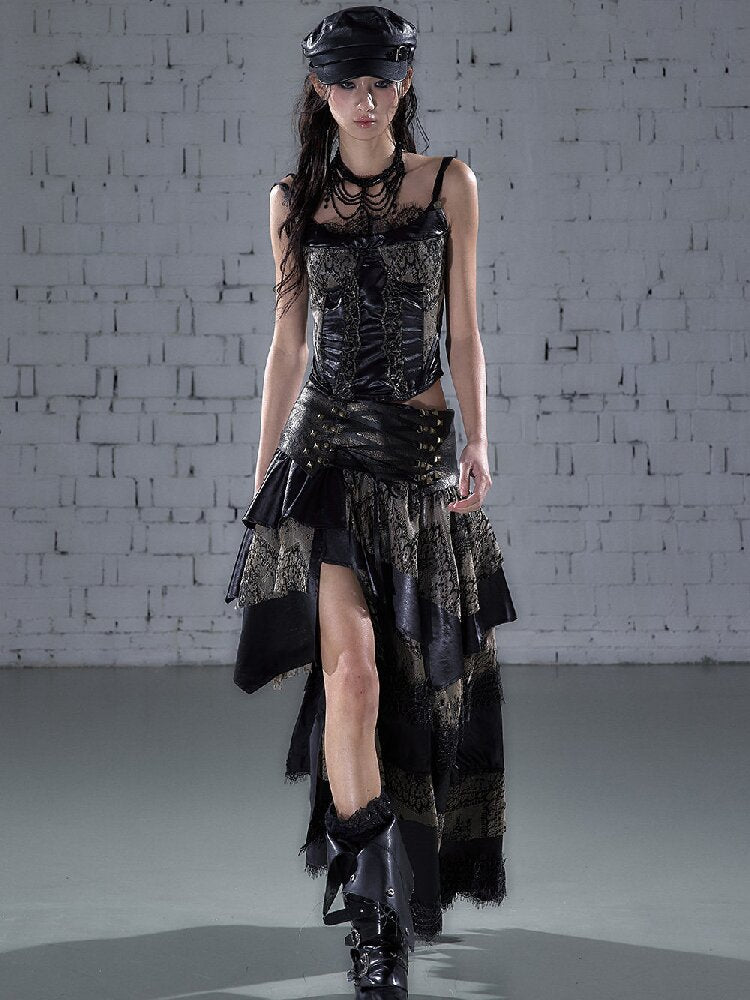 Lace Satin Fake Two Corset【s0000015936】