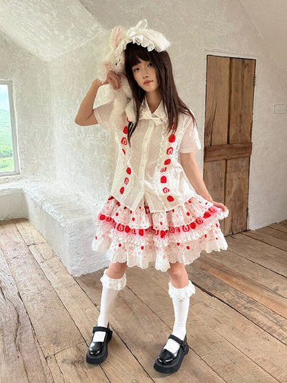 Plaid Lace Bow Short Sleeve Shirt【s0000018541】