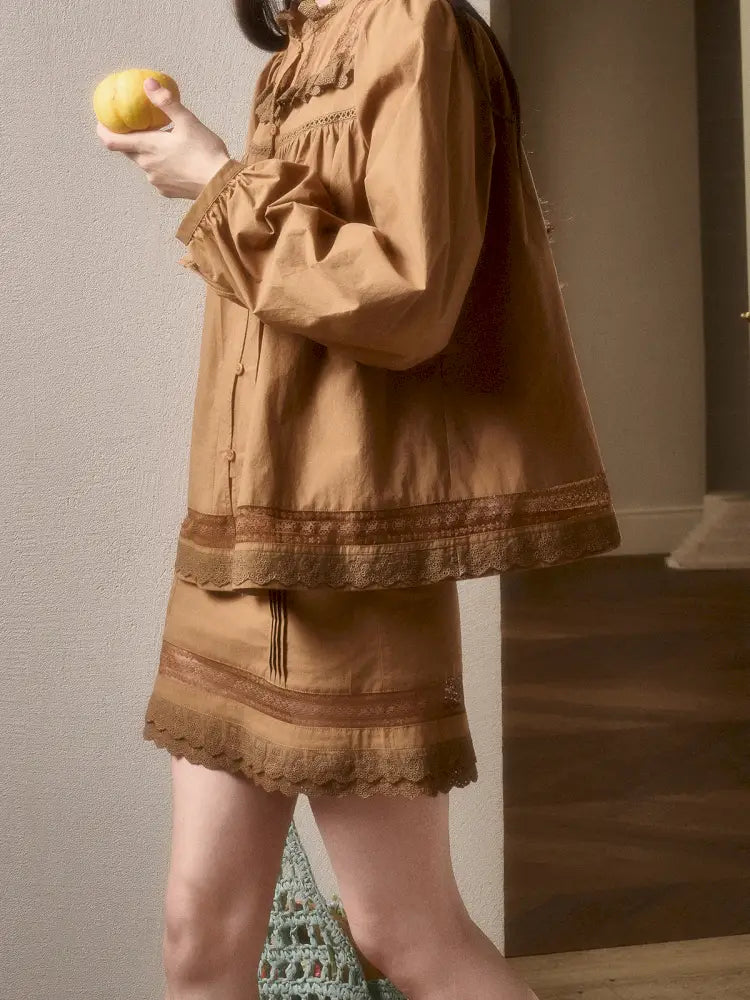 Natural Cotton Shirt Skirt Set【s0000014330】