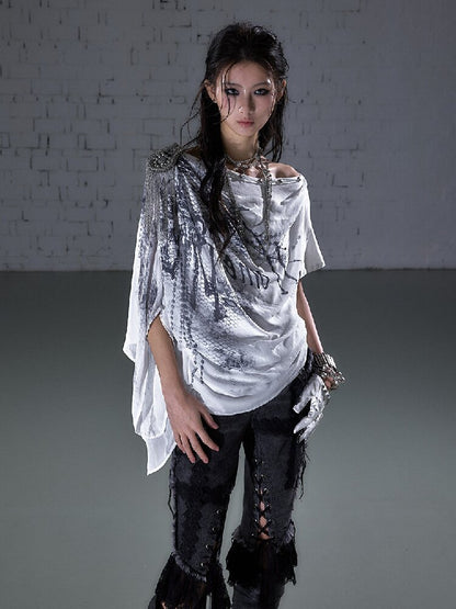 Print Chiffon Swing Collar T-Shirt【s0000016209】