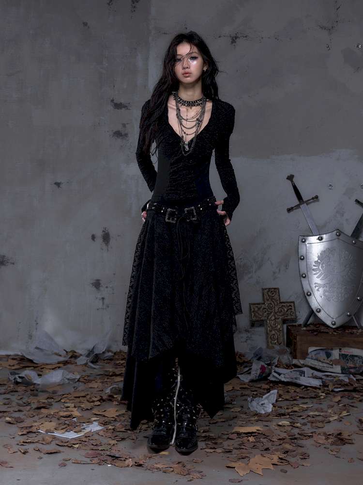 Lace Slimming Patchwork Knit Dress【s0000014467】