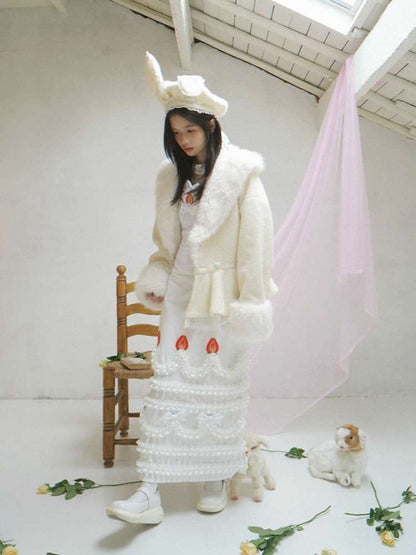 Cream Strawberry Cake Print Pencil Skirt【s0000014531】