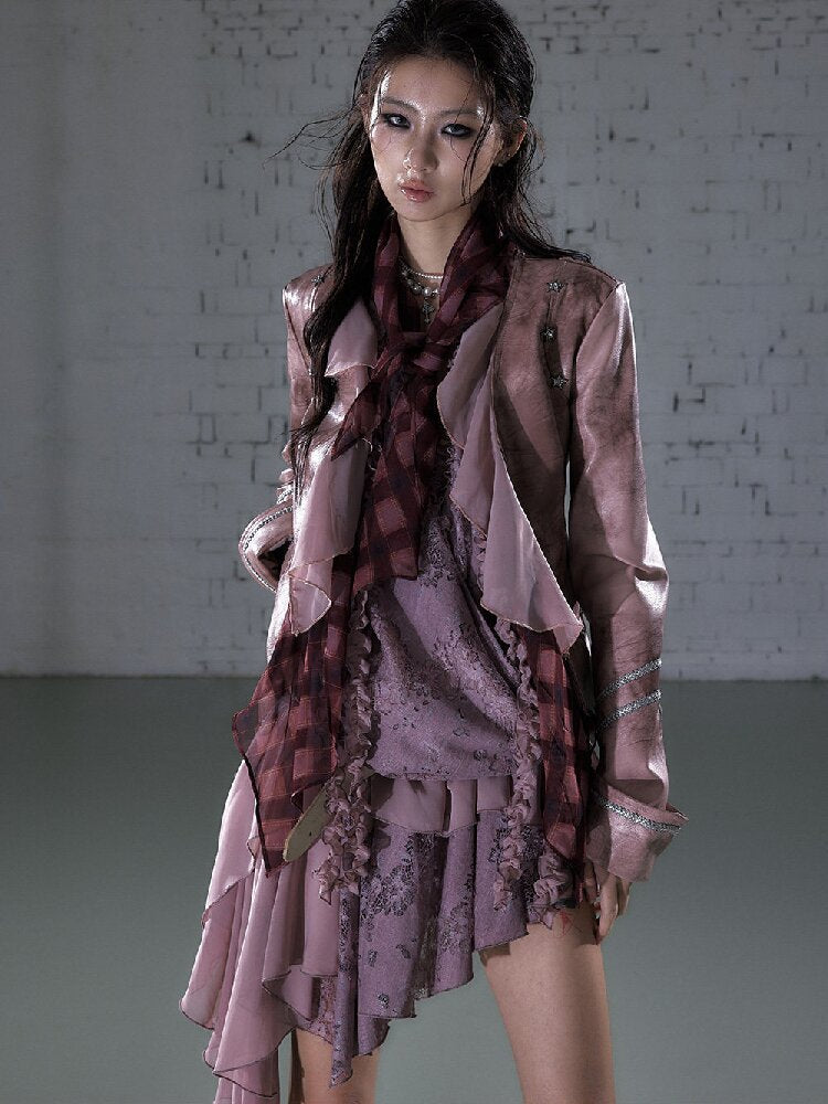 Streamer Snood Chiffon Leather Jacket【s0000015942】