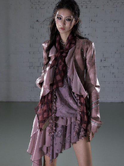 Streamer Snood Chiffon Leather Jacket【s0000015942】