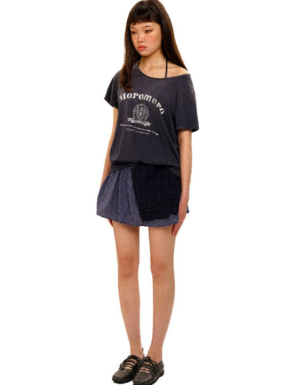 College Emblem Off Shoulder T Shirt【s0000017443】