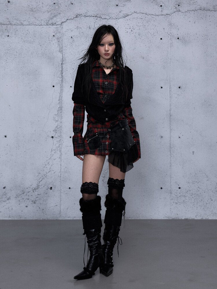 Check Knit Fake Two Piece Shirt【s0000015547】