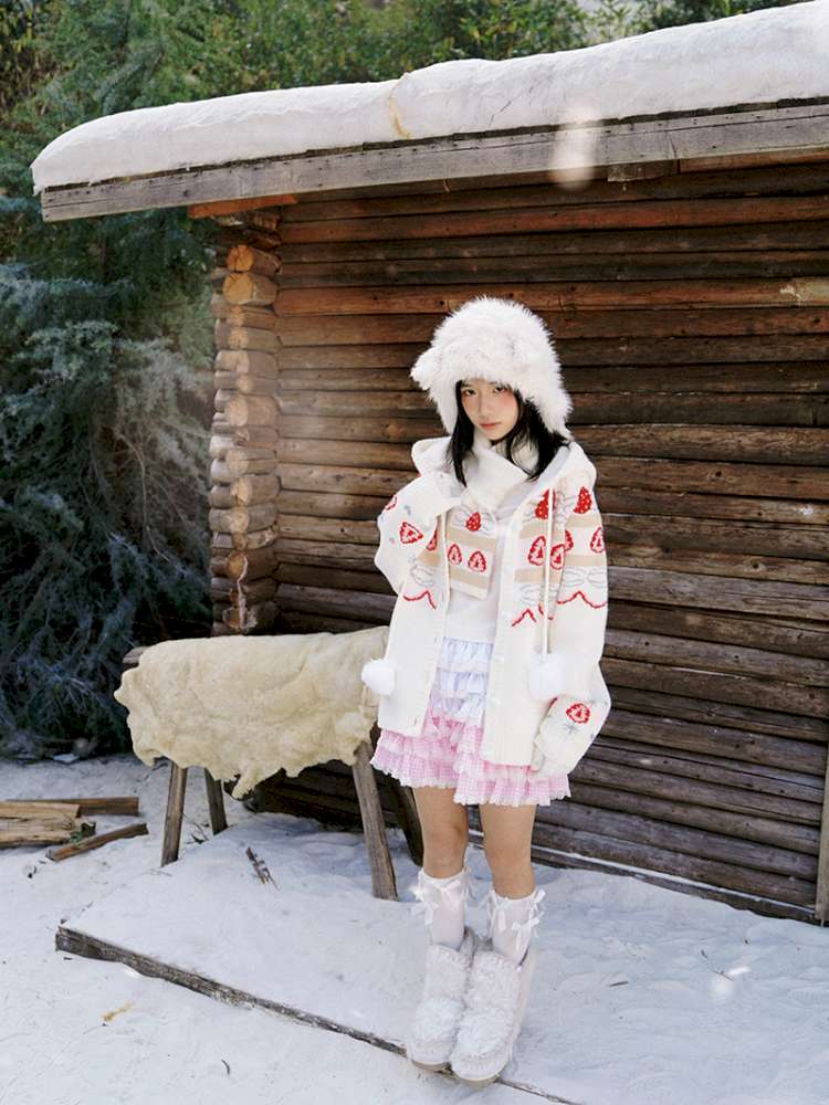 Strawberry Cake Jacquard Knit Scarf【s0000014943】