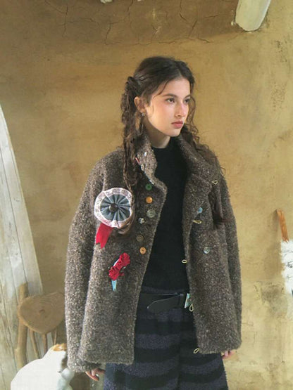 Brown Woolen Loose Button Coat【s0000014896】