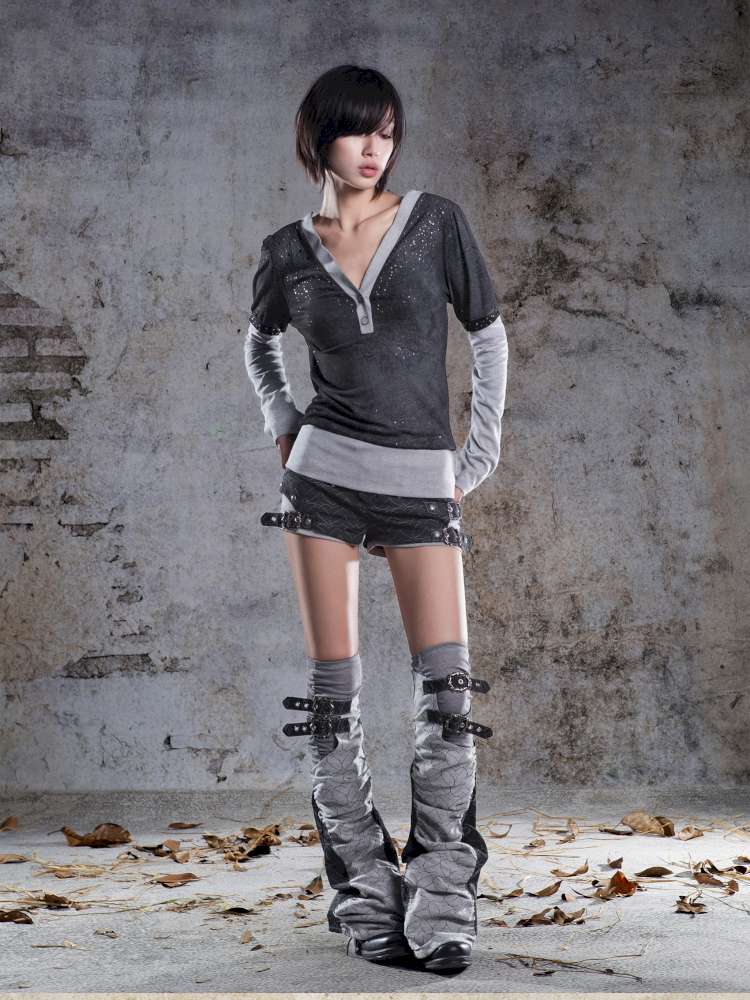 High-Stretch Printed Rhinestone Knit Top【s0000014490】