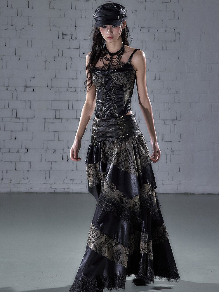 Lace Satin Fake Two Corset【s0000015936】
