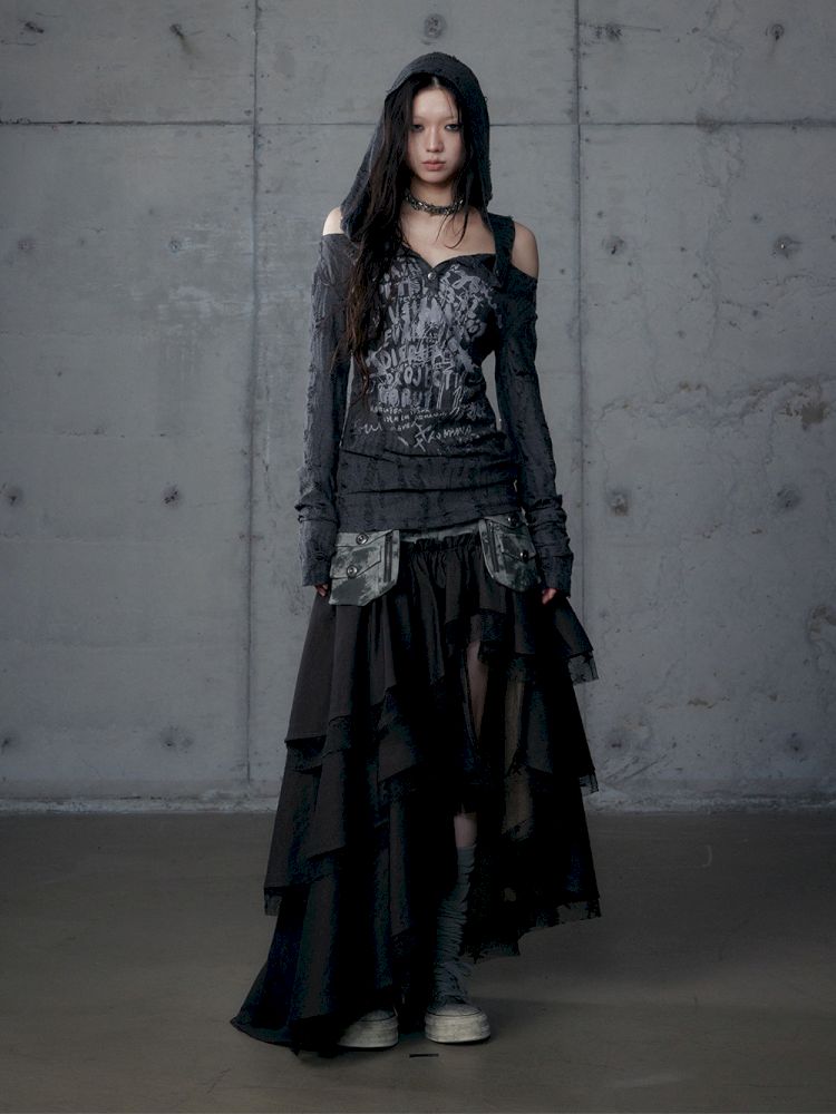 Backless Hooded Long Sleeve Bottom Top【s0000013469】