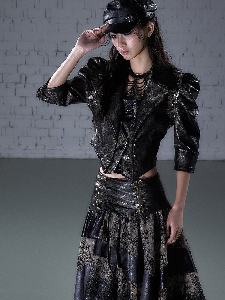 Rock Punk Large Lapel Leather Jacket【s0000015937】