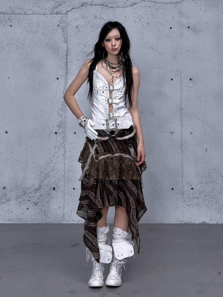 Dark Court Openwork Lace Leather Camisole【s0000014920】