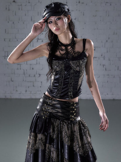 Lace Satin Fake Two Corset【s0000015936】